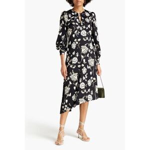 NWT ML Monique Lhuillier Black & Ivory Floral Long Sleeve Midi Dress 8